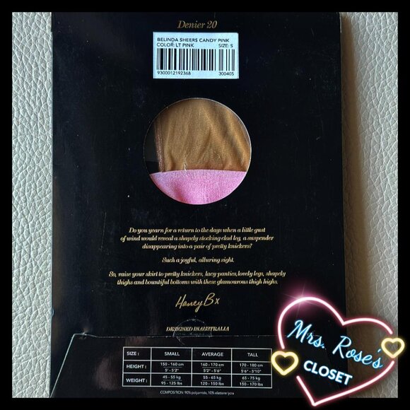 NWT Unopened Honey Birdette Belinda Candy Pink Thigh High Stockings, Size Small - Picture 3 of 3